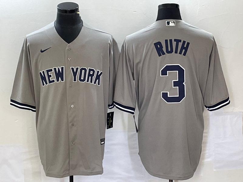 Men's New York Yankees Babe Ruth #3 Gray Jersey
